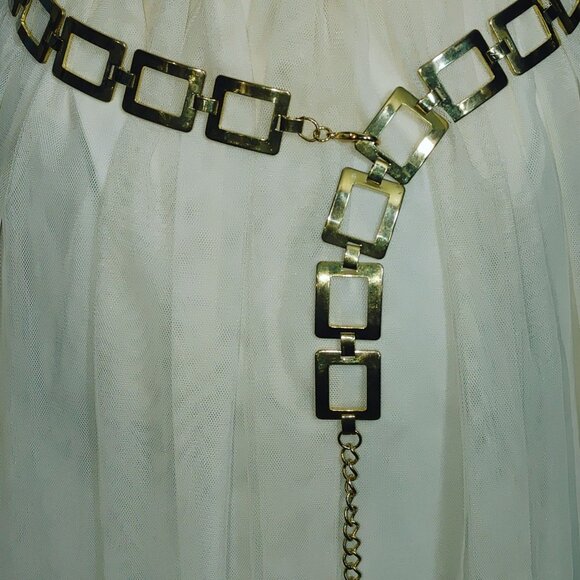 Gold Tone Chain Link Belt Vintage Versatile Adjustable Rectangle Design 1 Inch main image 7